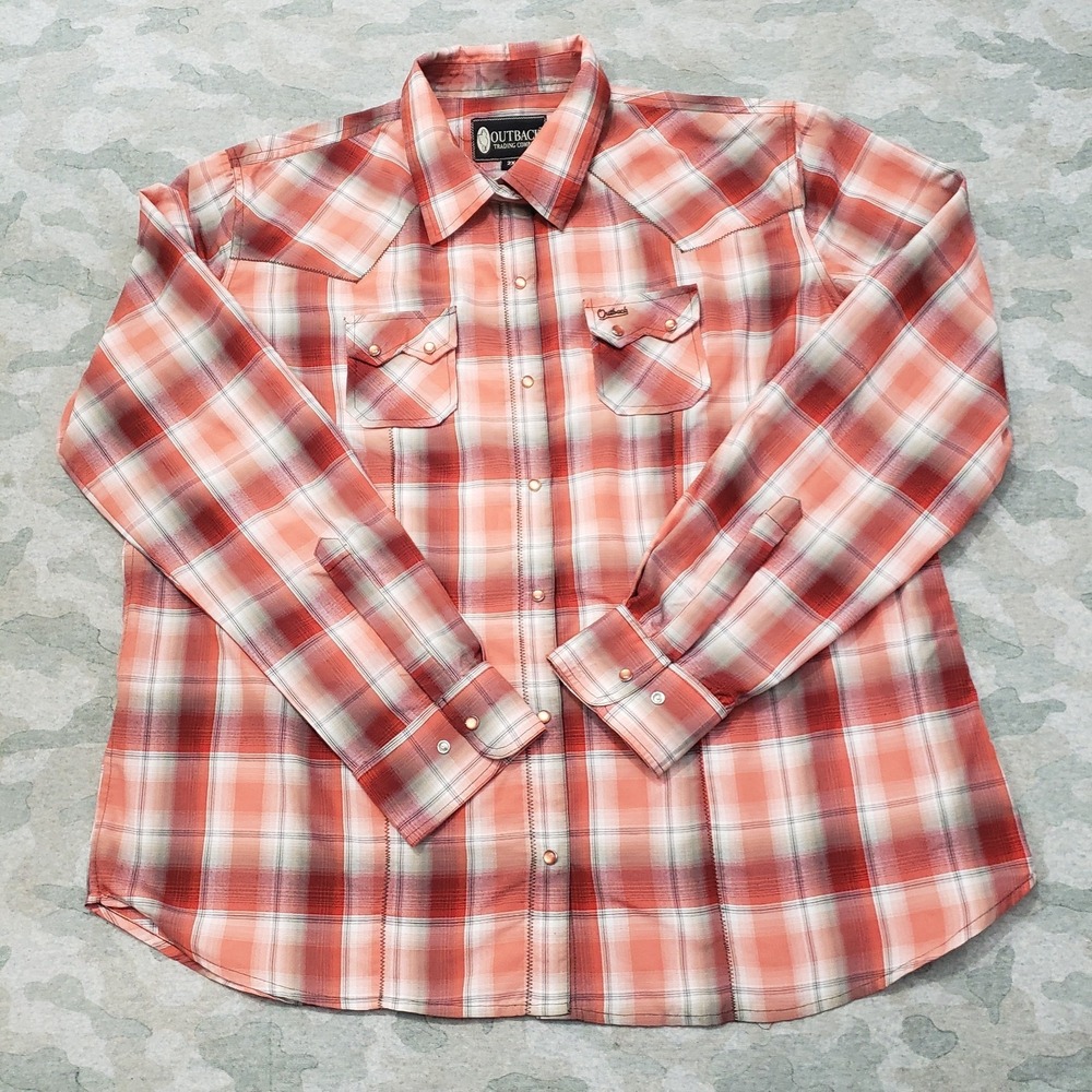 Outback Trading Co Top Womens 2X Red Pockets Pearl Snap Long Sleeve
